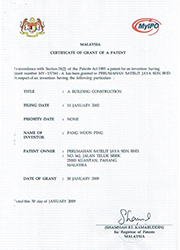Malaysia's Patent Certificate